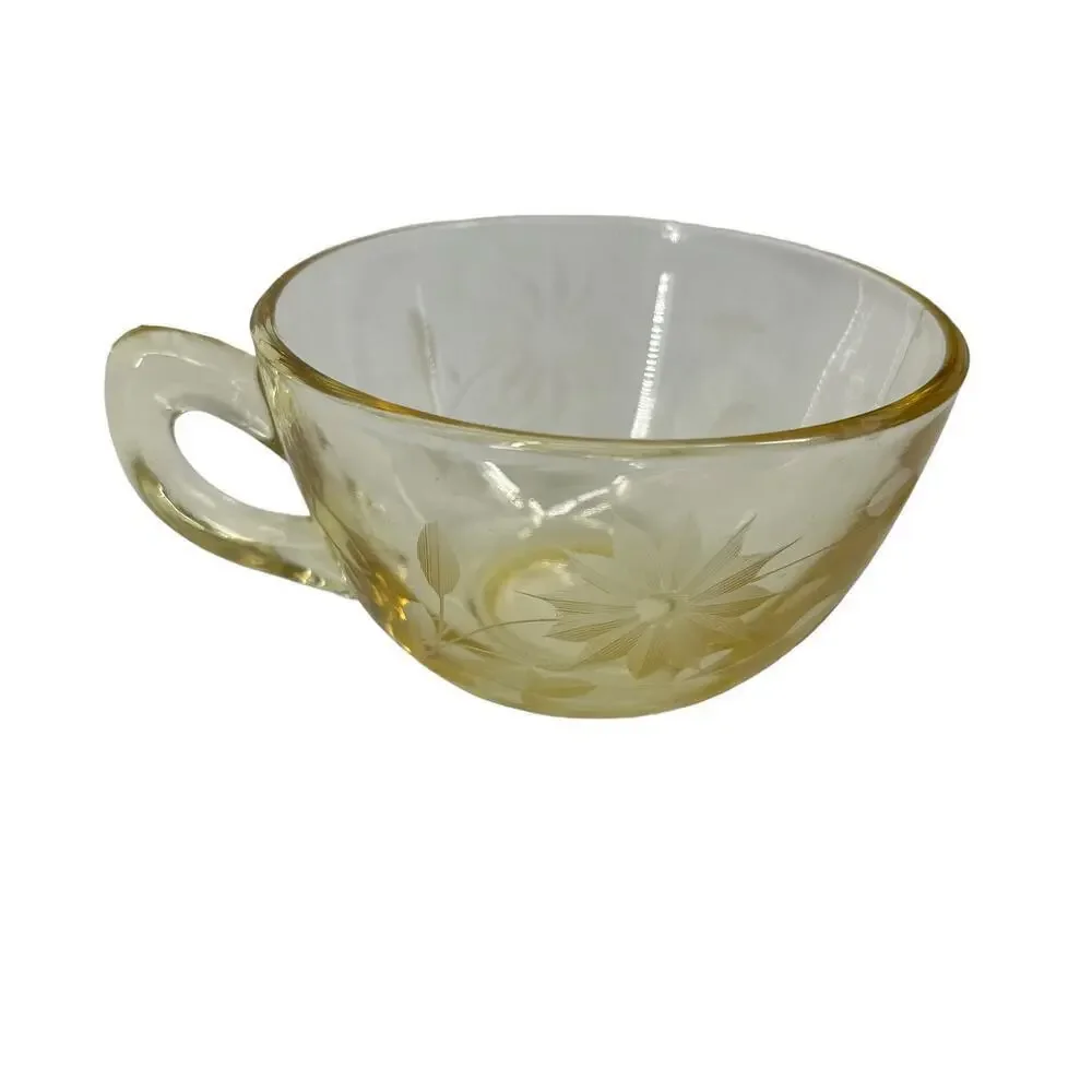 Vintage Lancaster Jubilee Depression Glass Set Flower Plates &‎ Teacup Yellow
